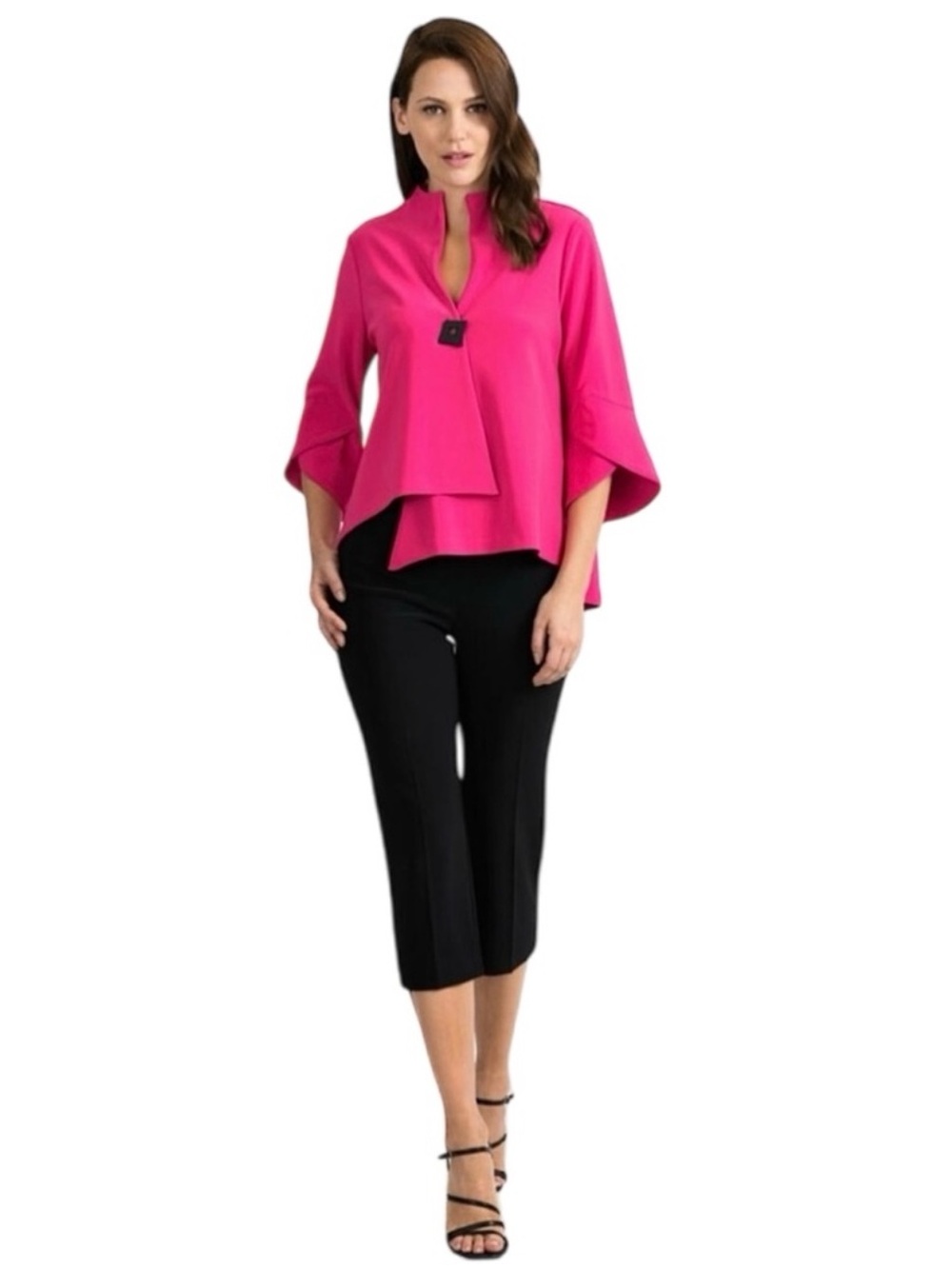 Joseph Ribkoff asymmetrical Jacket hyper pink square black button, Sz 8